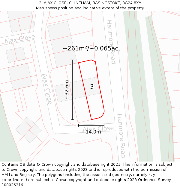 3, AJAX CLOSE, CHINEHAM, BASINGSTOKE, RG24 8XA: Plot and title map