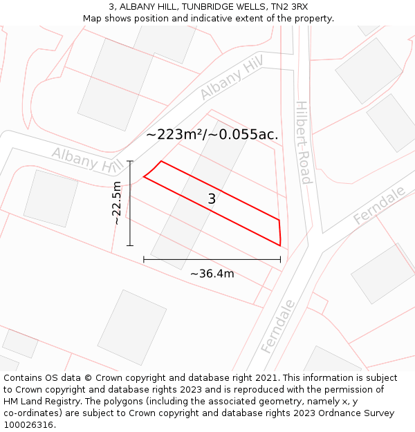 3, ALBANY HILL, TUNBRIDGE WELLS, TN2 3RX: Plot and title map
