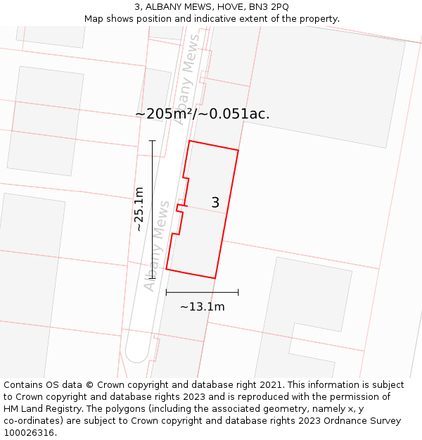 3, ALBANY MEWS, HOVE, BN3 2PQ: Plot and title map