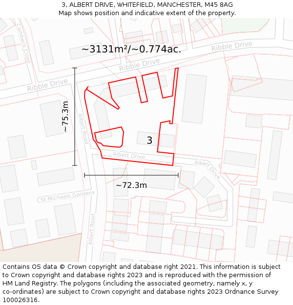 3, ALBERT DRIVE, WHITEFIELD, MANCHESTER, M45 8AG: Plot and title map