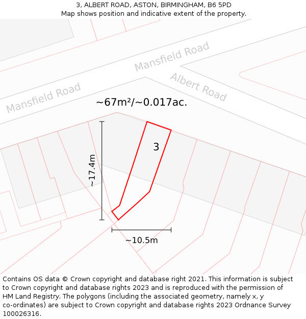 3, ALBERT ROAD, ASTON, BIRMINGHAM, B6 5PD: Plot and title map