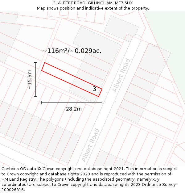 3, ALBERT ROAD, GILLINGHAM, ME7 5UX: Plot and title map