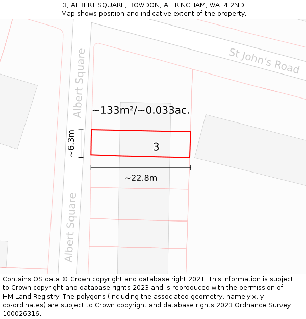3, ALBERT SQUARE, BOWDON, ALTRINCHAM, WA14 2ND: Plot and title map