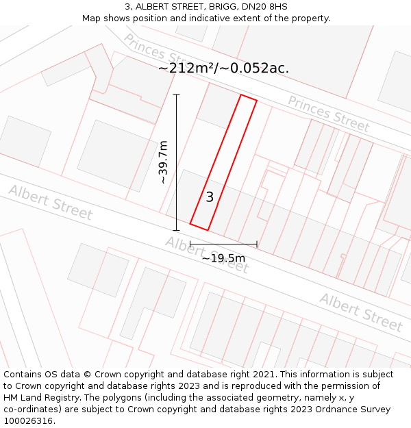 3, ALBERT STREET, BRIGG, DN20 8HS: Plot and title map