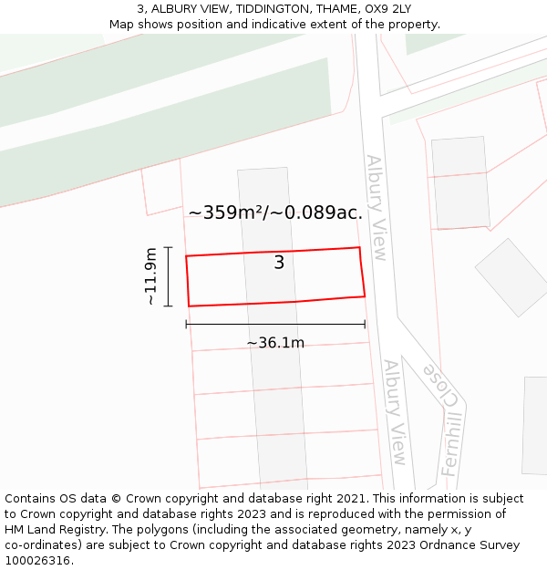 3, ALBURY VIEW, TIDDINGTON, THAME, OX9 2LY: Plot and title map