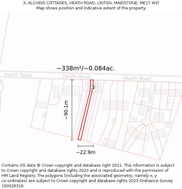 3, ALCHINS COTTAGES, HEATH ROAD, LINTON, MAIDSTONE, ME17 4NT: Plot and title map