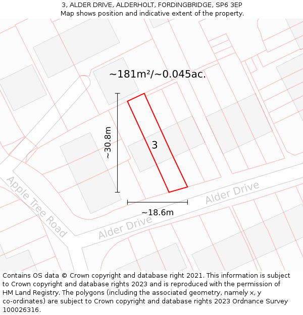 3, ALDER DRIVE, ALDERHOLT, FORDINGBRIDGE, SP6 3EP: Plot and title map