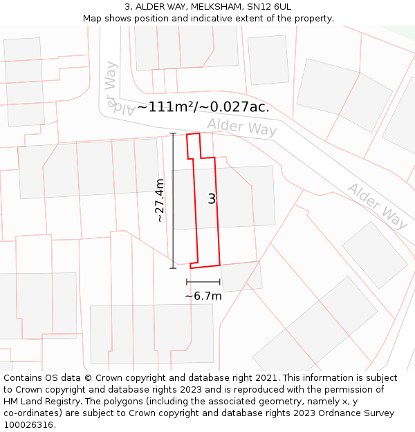 3, ALDER WAY, MELKSHAM, SN12 6UL: Plot and title map