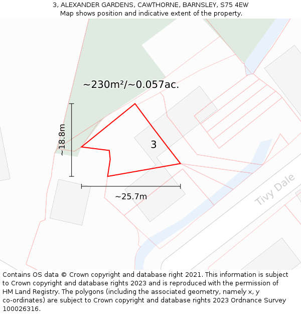 3, ALEXANDER GARDENS, CAWTHORNE, BARNSLEY, S75 4EW: Plot and title map