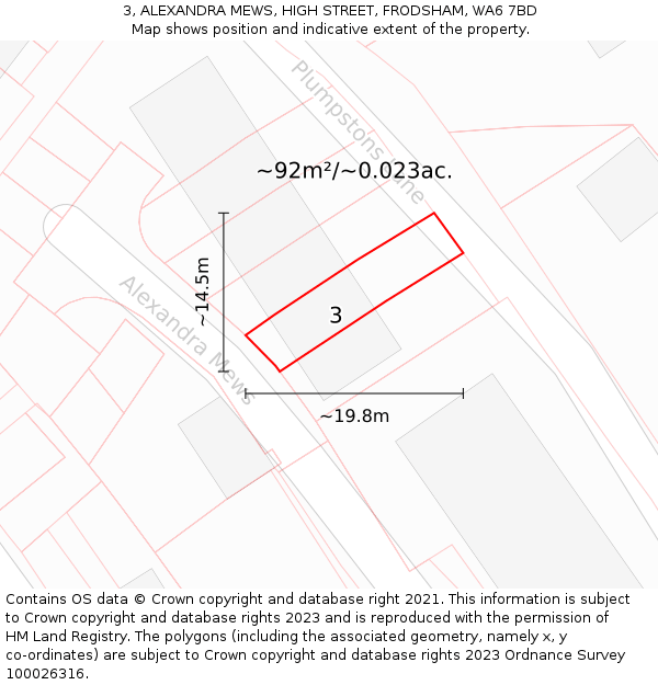 3, ALEXANDRA MEWS, HIGH STREET, FRODSHAM, WA6 7BD: Plot and title map