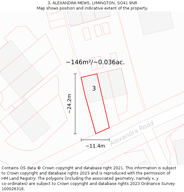 3, ALEXANDRA MEWS, LYMINGTON, SO41 9NR: Plot and title map