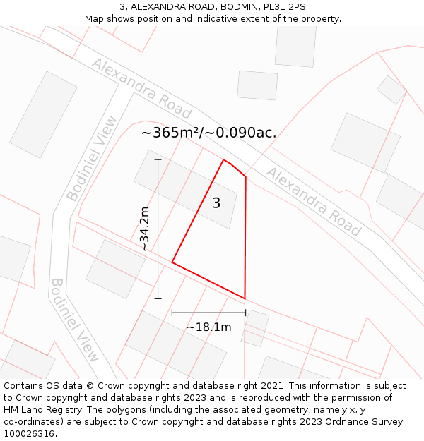 3, ALEXANDRA ROAD, BODMIN, PL31 2PS: Plot and title map