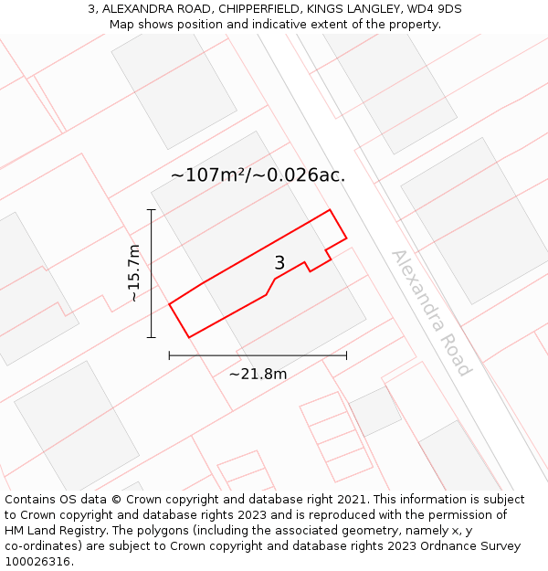 3, ALEXANDRA ROAD, CHIPPERFIELD, KINGS LANGLEY, WD4 9DS: Plot and title map