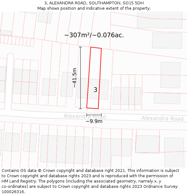 3, ALEXANDRA ROAD, SOUTHAMPTON, SO15 5DH: Plot and title map