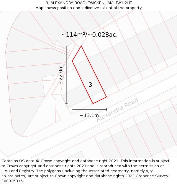 3, ALEXANDRA ROAD, TWICKENHAM, TW1 2HE: Plot and title map