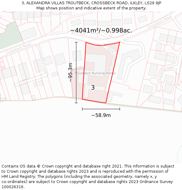 3, ALEXANDRA VILLAS TROUTBECK, CROSSBECK ROAD, ILKLEY, LS29 9JP: Plot and title map