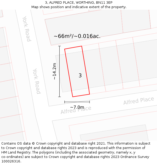 3, ALFRED PLACE, WORTHING, BN11 3EP: Plot and title map