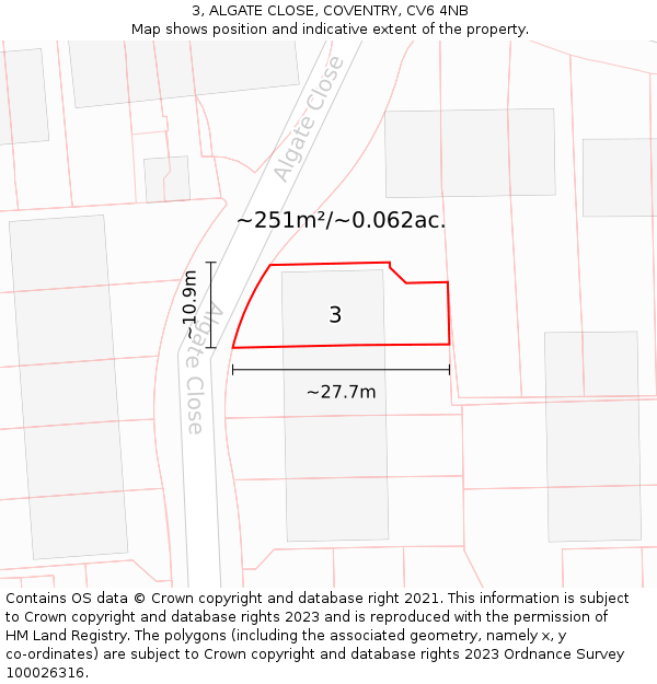 3, ALGATE CLOSE, COVENTRY, CV6 4NB: Plot and title map
