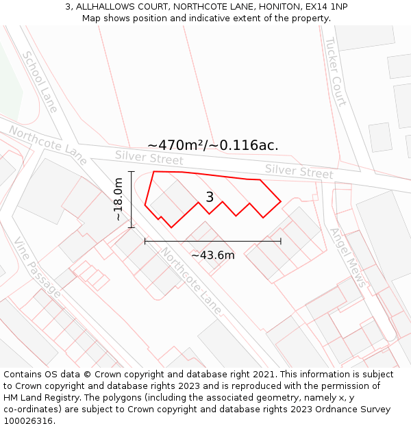 3, ALLHALLOWS COURT, NORTHCOTE LANE, HONITON, EX14 1NP: Plot and title map