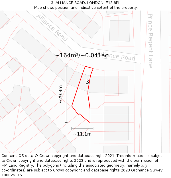 3, ALLIANCE ROAD, LONDON, E13 8PL: Plot and title map
