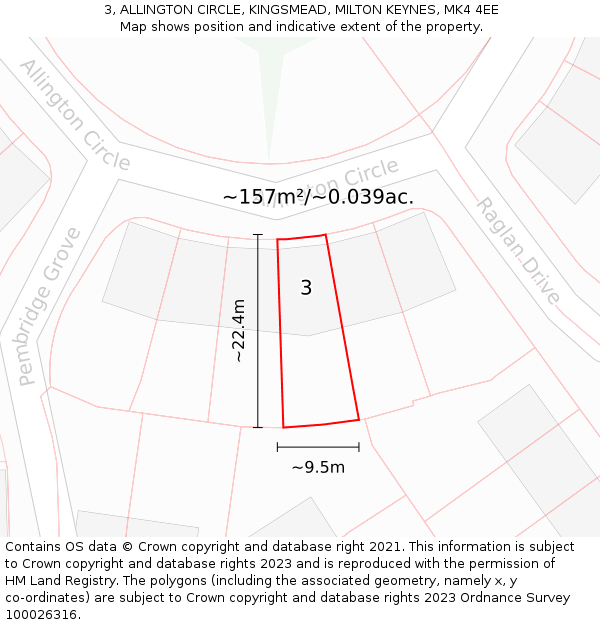 3, ALLINGTON CIRCLE, KINGSMEAD, MILTON KEYNES, MK4 4EE: Plot and title map