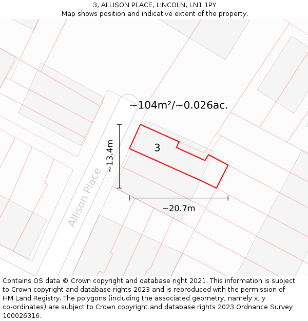 3, ALLISON PLACE, LINCOLN, LN1 1PY: Plot and title map