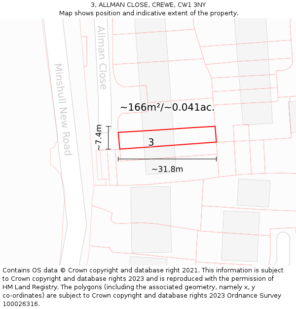 3, ALLMAN CLOSE, CREWE, CW1 3NY: Plot and title map