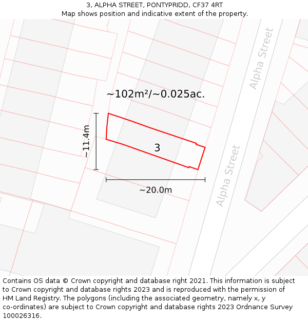3, ALPHA STREET, PONTYPRIDD, CF37 4RT: Plot and title map