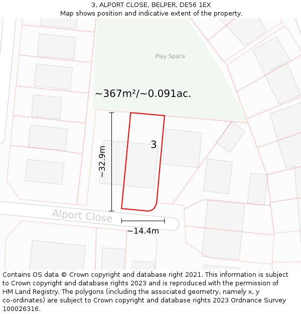 3, ALPORT CLOSE, BELPER, DE56 1EX: Plot and title map