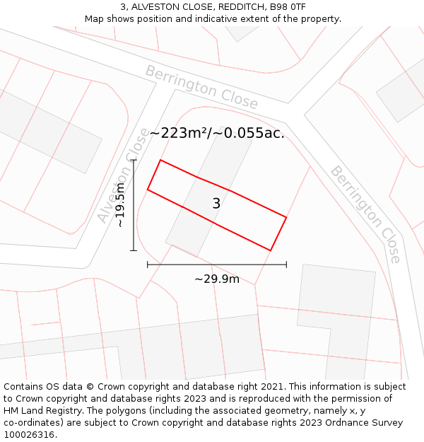 3, ALVESTON CLOSE, REDDITCH, B98 0TF: Plot and title map