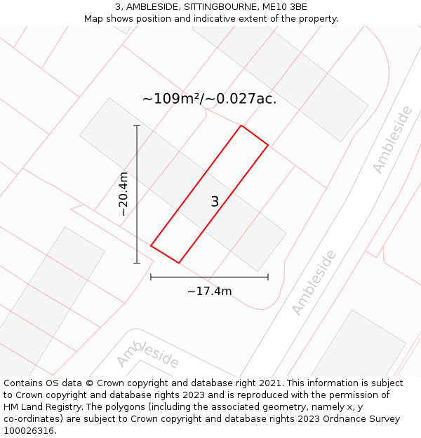 3, AMBLESIDE, SITTINGBOURNE, ME10 3BE: Plot and title map