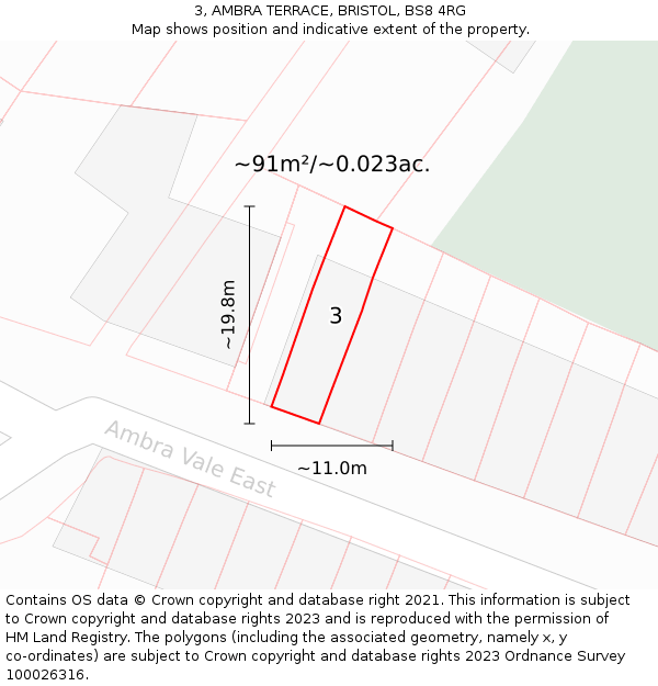 3, AMBRA TERRACE, BRISTOL, BS8 4RG: Plot and title map
