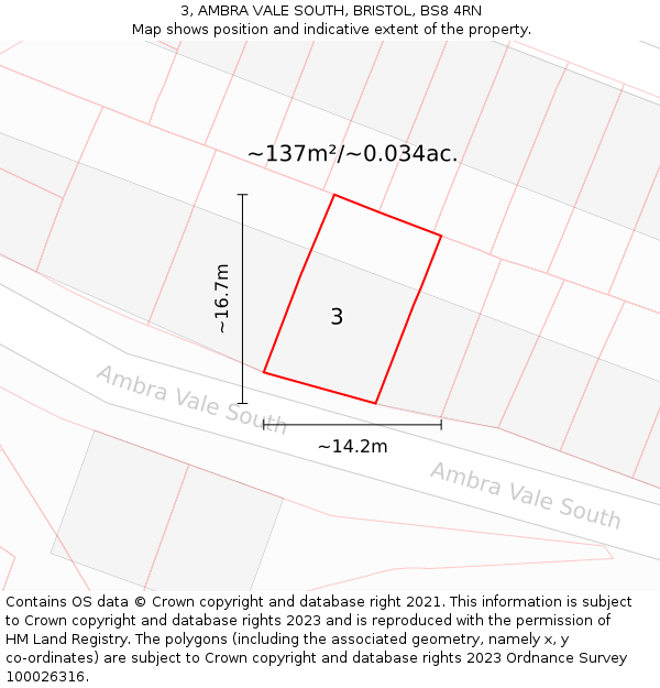 3, AMBRA VALE SOUTH, BRISTOL, BS8 4RN: Plot and title map