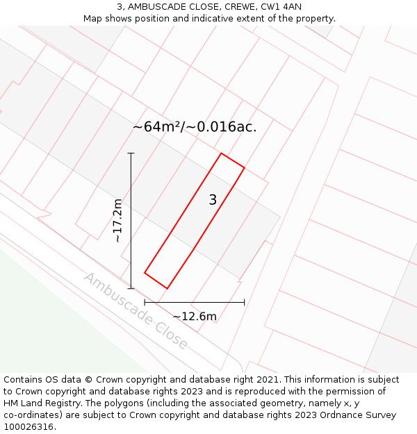 3, AMBUSCADE CLOSE, CREWE, CW1 4AN: Plot and title map