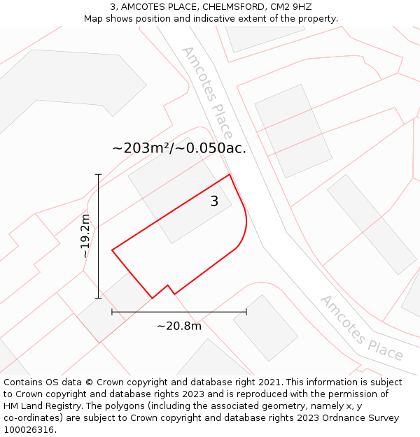3, AMCOTES PLACE, CHELMSFORD, CM2 9HZ: Plot and title map