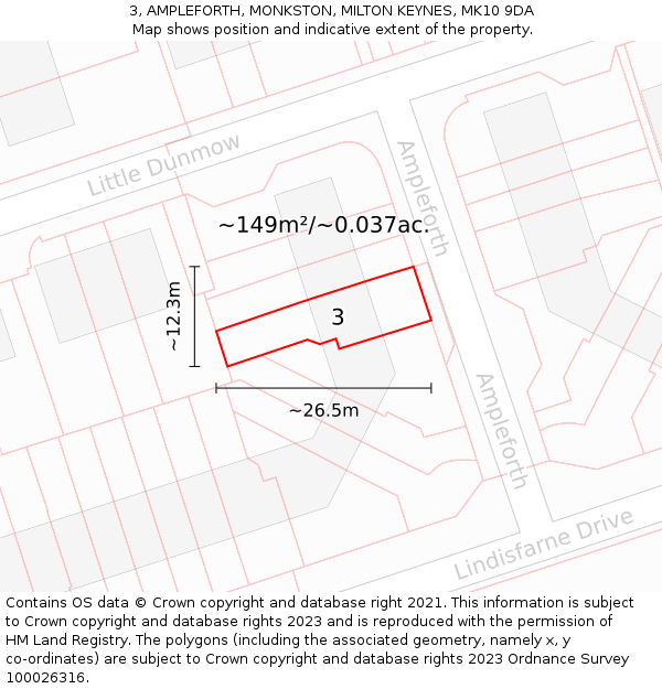 3, AMPLEFORTH, MONKSTON, MILTON KEYNES, MK10 9DA: Plot and title map