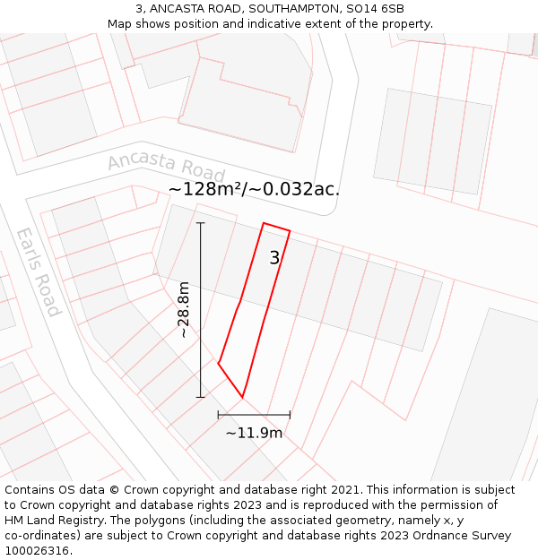 3, ANCASTA ROAD, SOUTHAMPTON, SO14 6SB: Plot and title map