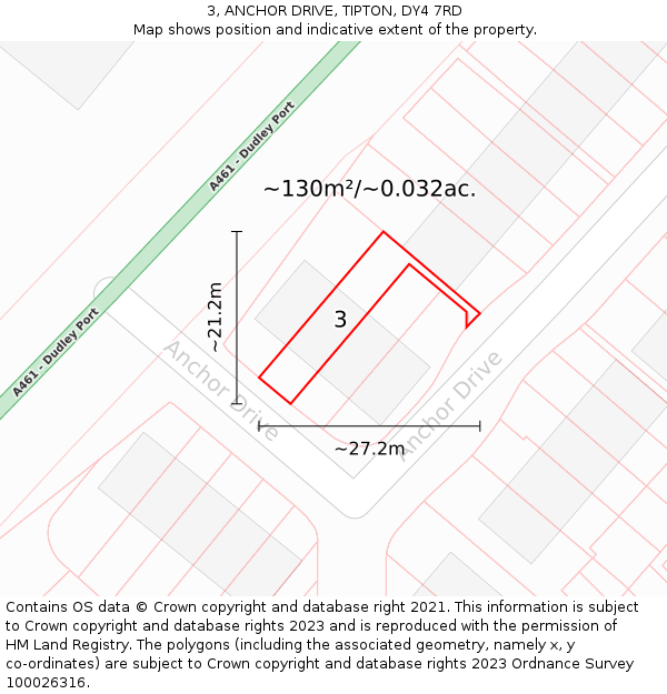 3, ANCHOR DRIVE, TIPTON, DY4 7RD: Plot and title map