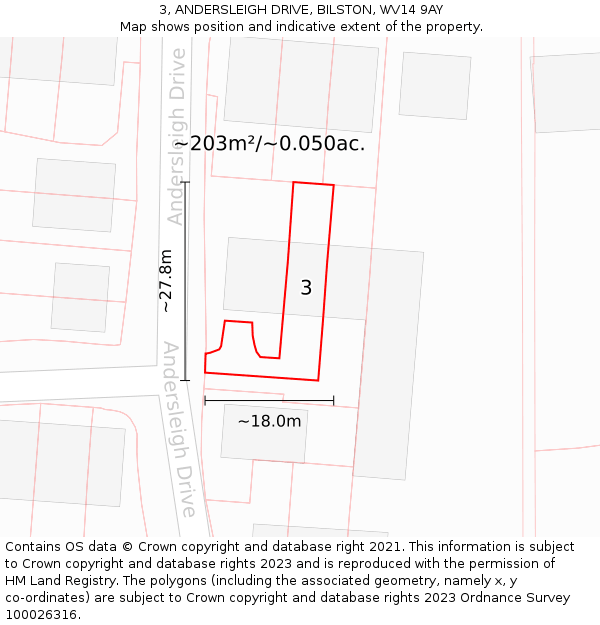3, ANDERSLEIGH DRIVE, BILSTON, WV14 9AY: Plot and title map