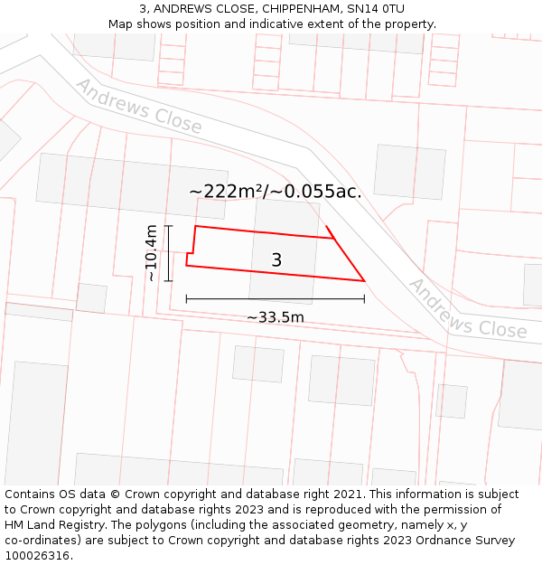 3, ANDREWS CLOSE, CHIPPENHAM, SN14 0TU: Plot and title map