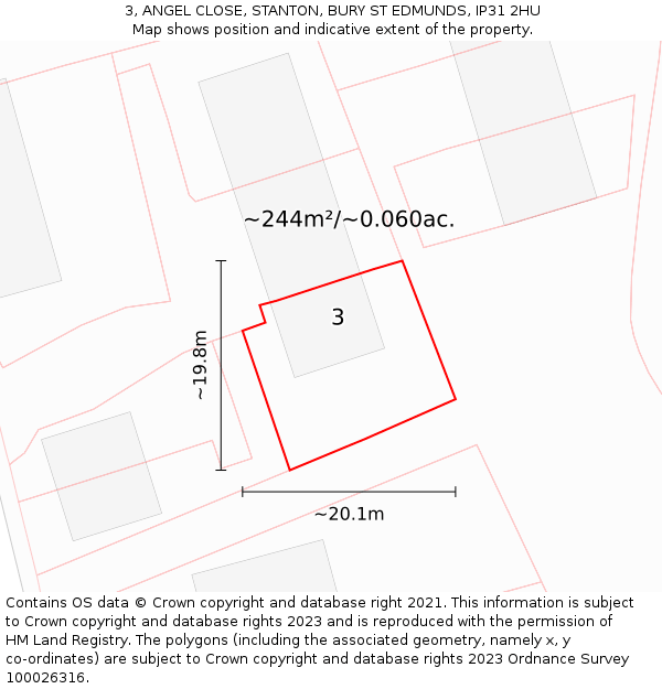 3, ANGEL CLOSE, STANTON, BURY ST EDMUNDS, IP31 2HU: Plot and title map