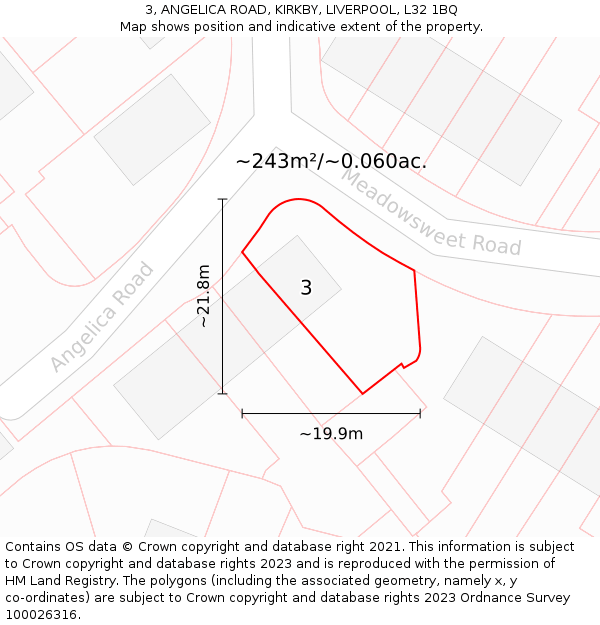 3, ANGELICA ROAD, KIRKBY, LIVERPOOL, L32 1BQ: Plot and title map