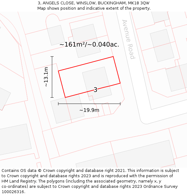 3, ANGELS CLOSE, WINSLOW, BUCKINGHAM, MK18 3QW: Plot and title map