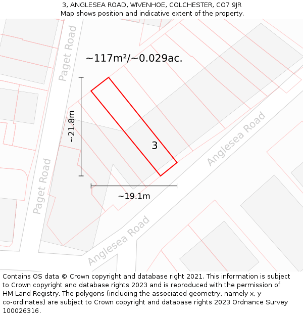 3, ANGLESEA ROAD, WIVENHOE, COLCHESTER, CO7 9JR: Plot and title map