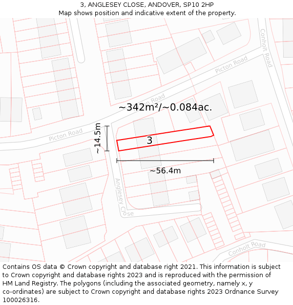 3, ANGLESEY CLOSE, ANDOVER, SP10 2HP: Plot and title map