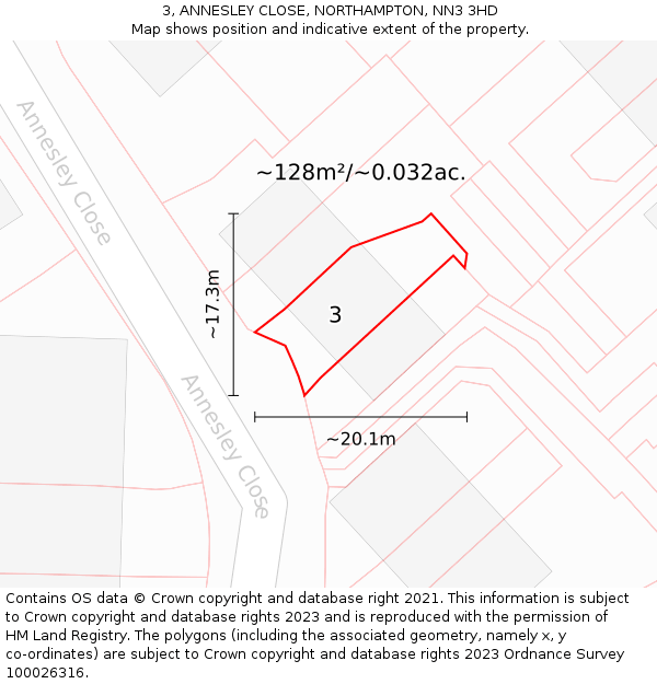 3, ANNESLEY CLOSE, NORTHAMPTON, NN3 3HD: Plot and title map