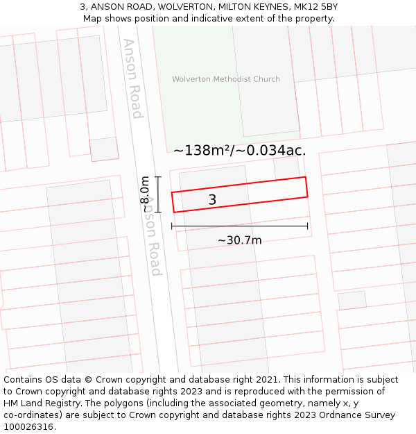 3, ANSON ROAD, WOLVERTON, MILTON KEYNES, MK12 5BY: Plot and title map