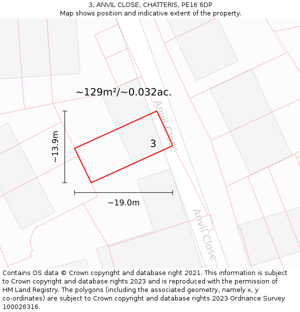 3, ANVIL CLOSE, CHATTERIS, PE16 6DP: Plot and title map