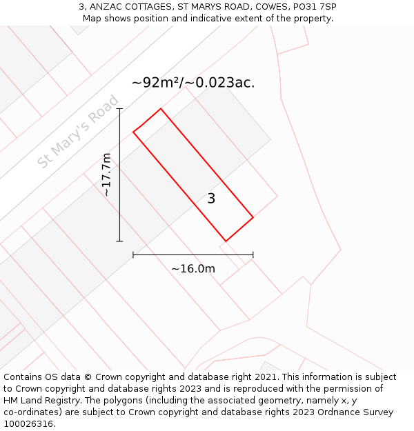 3, ANZAC COTTAGES, ST MARYS ROAD, COWES, PO31 7SP: Plot and title map