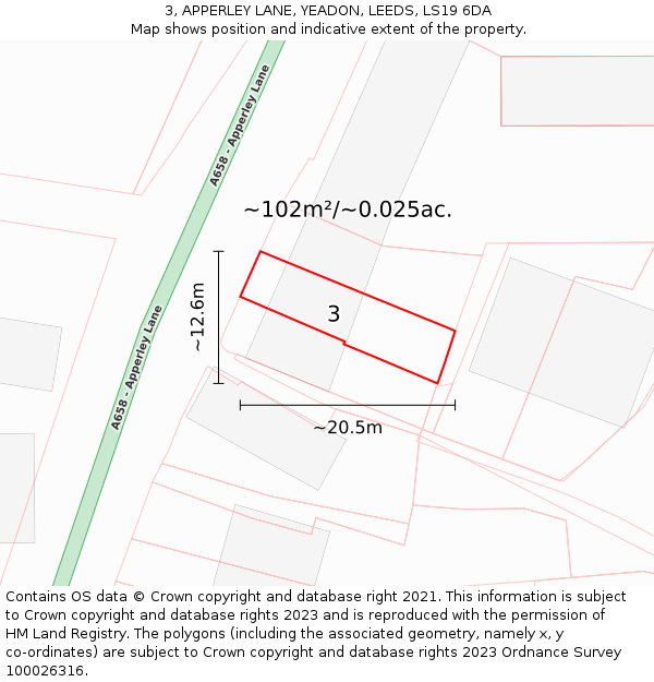 3, APPERLEY LANE, YEADON, LEEDS, LS19 6DA: Plot and title map
